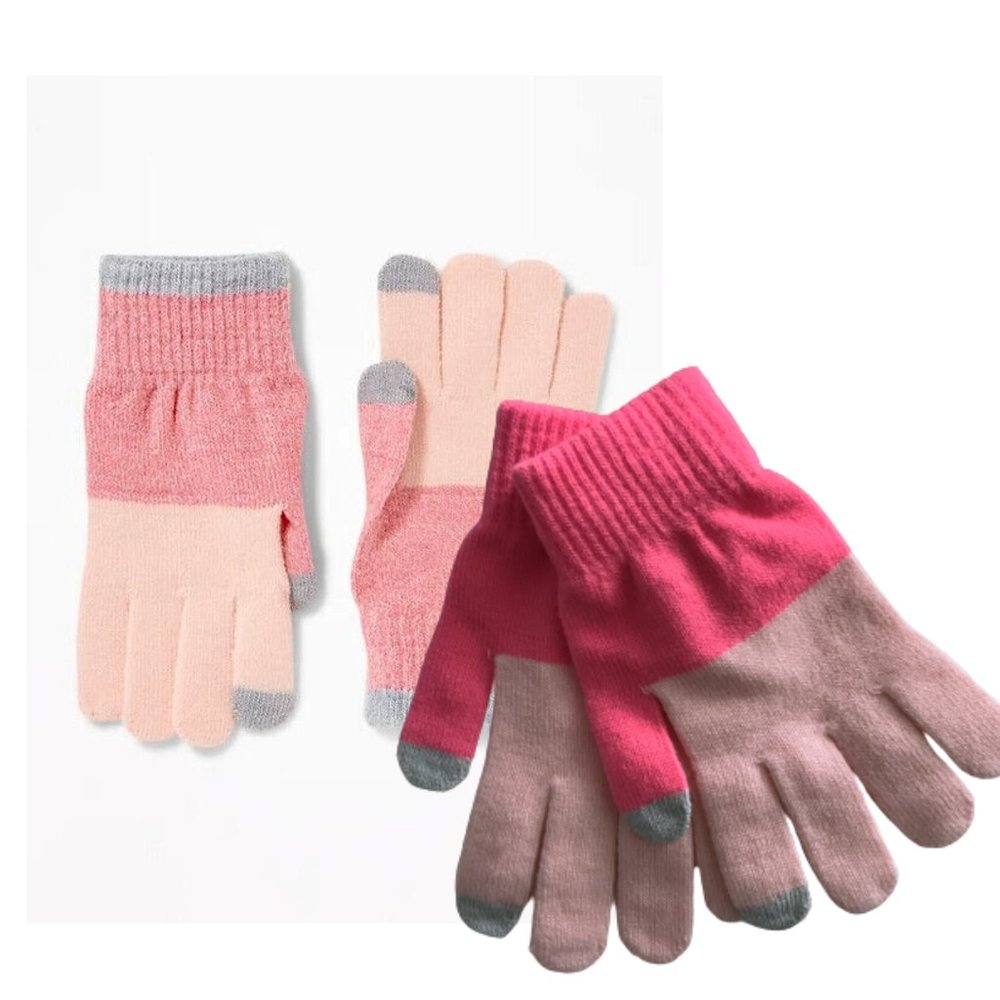 Old Navy Text Friendly Knit Gloves Pink Color Block